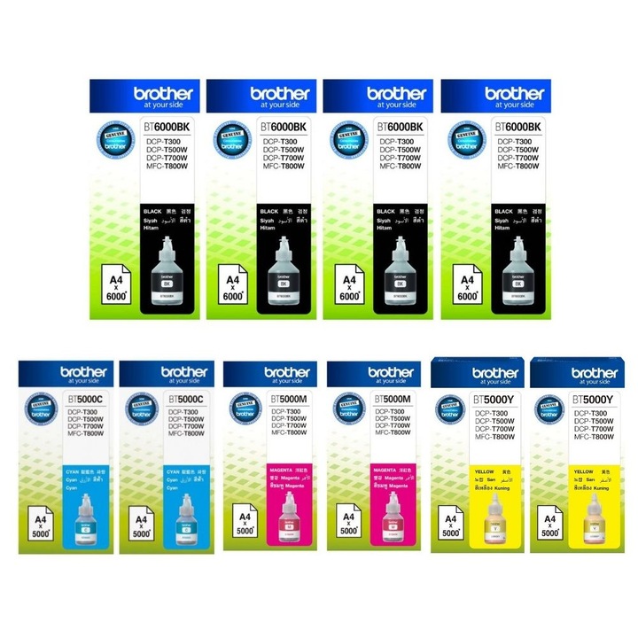 Комплект оригинални бутилки с мастило Brother 4x BT6000BK черно 2x BT5000C 2x BT5000M магента 2x BT5000Y жълто 54000 страници