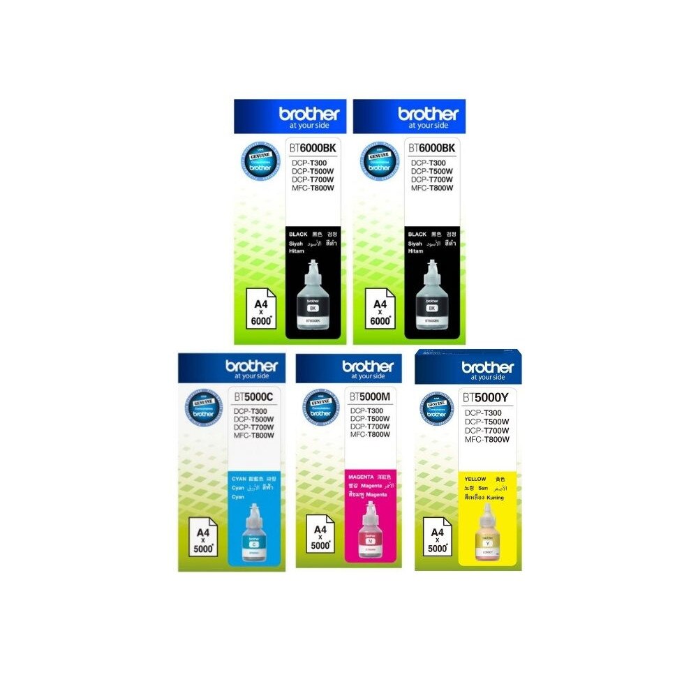 Set Flacon cerneala Brother Original 2xBT6000BK Negru BT5000C Cyan BT5000M Magenta BT5000Y Galben 27000 pagini