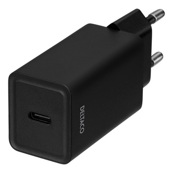 Incarcator de priza fast charge 18W DELTACO, USB-C PD, negru Incarcator de priza fast charge 18W DELTACO, USB-C PD, negru