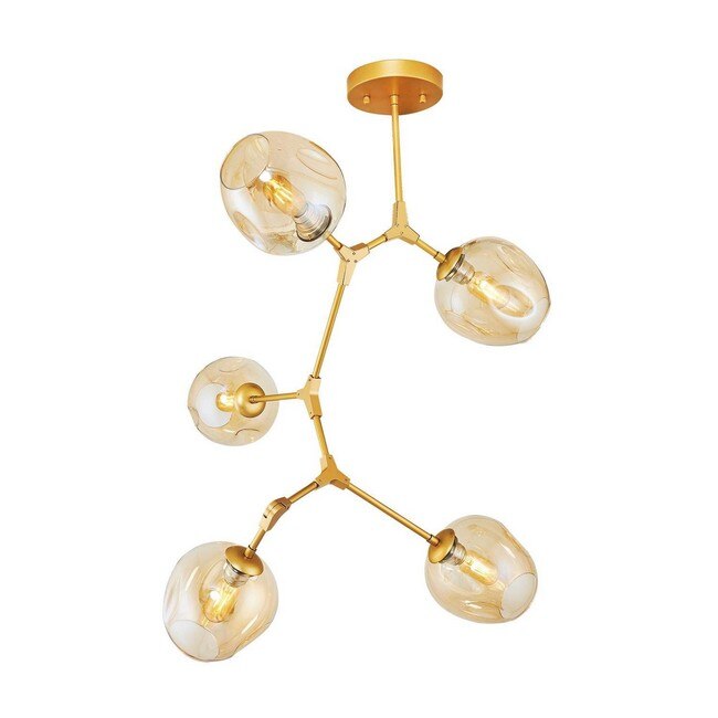 Lustra Homemania Lego, Metal/Sticla, 90 x 30 x 115 cm, LED, 5 x E27, 40W, Auriu