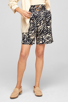 s.Oliver, Bermude din amestec de in cu talie inalta, Negru/Galben pal, XS s.Oliver, Bermude din amestec de in cu talie inalta, Negru/Galben pal, XS