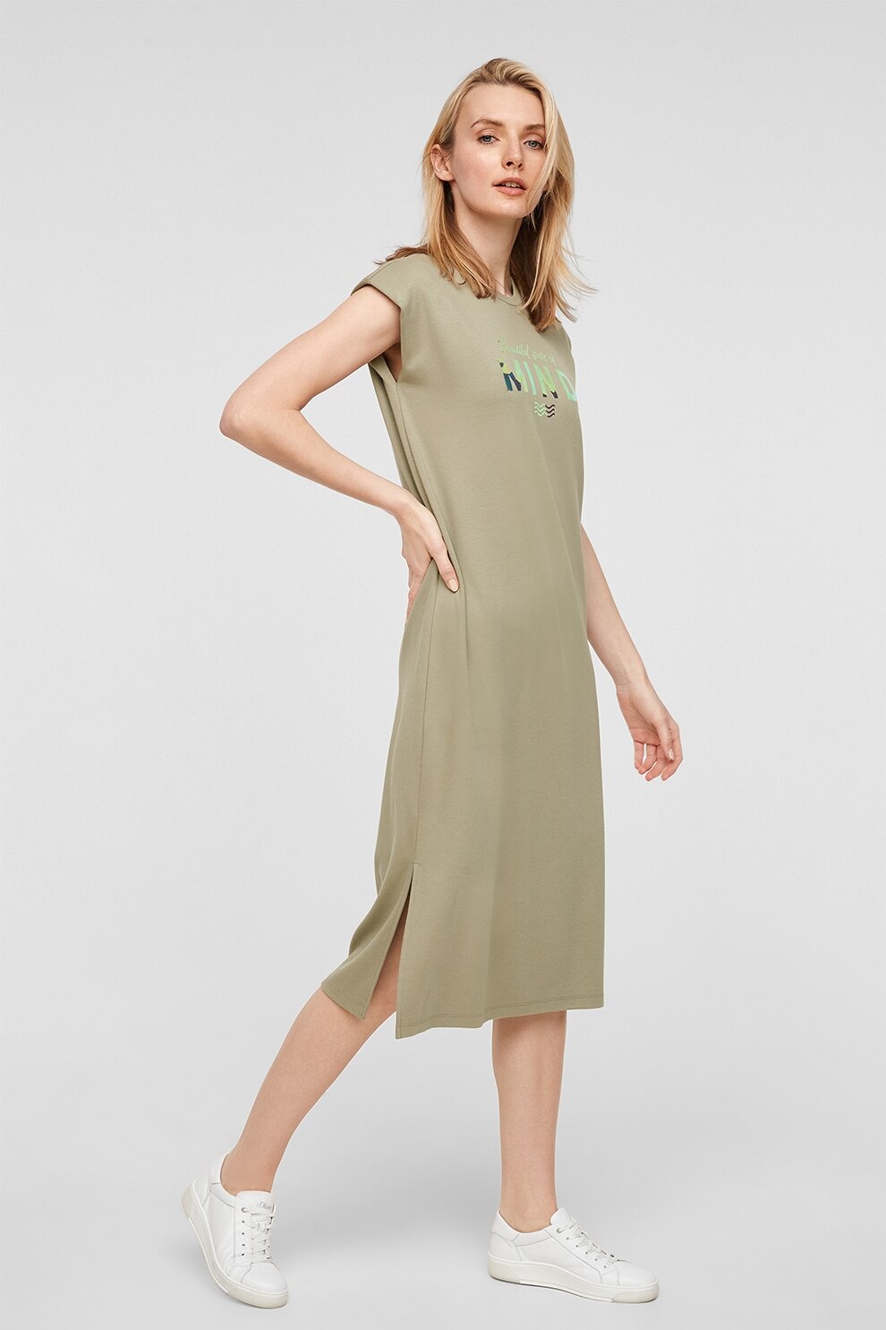 s.Oliver, Rochie - sport cu umeri intariti, Verde sparanghel