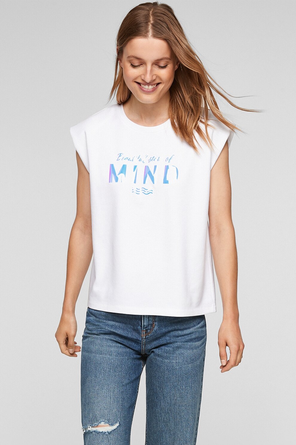 s.Oliver, Tricou lejer cu umeri intariti, Alb