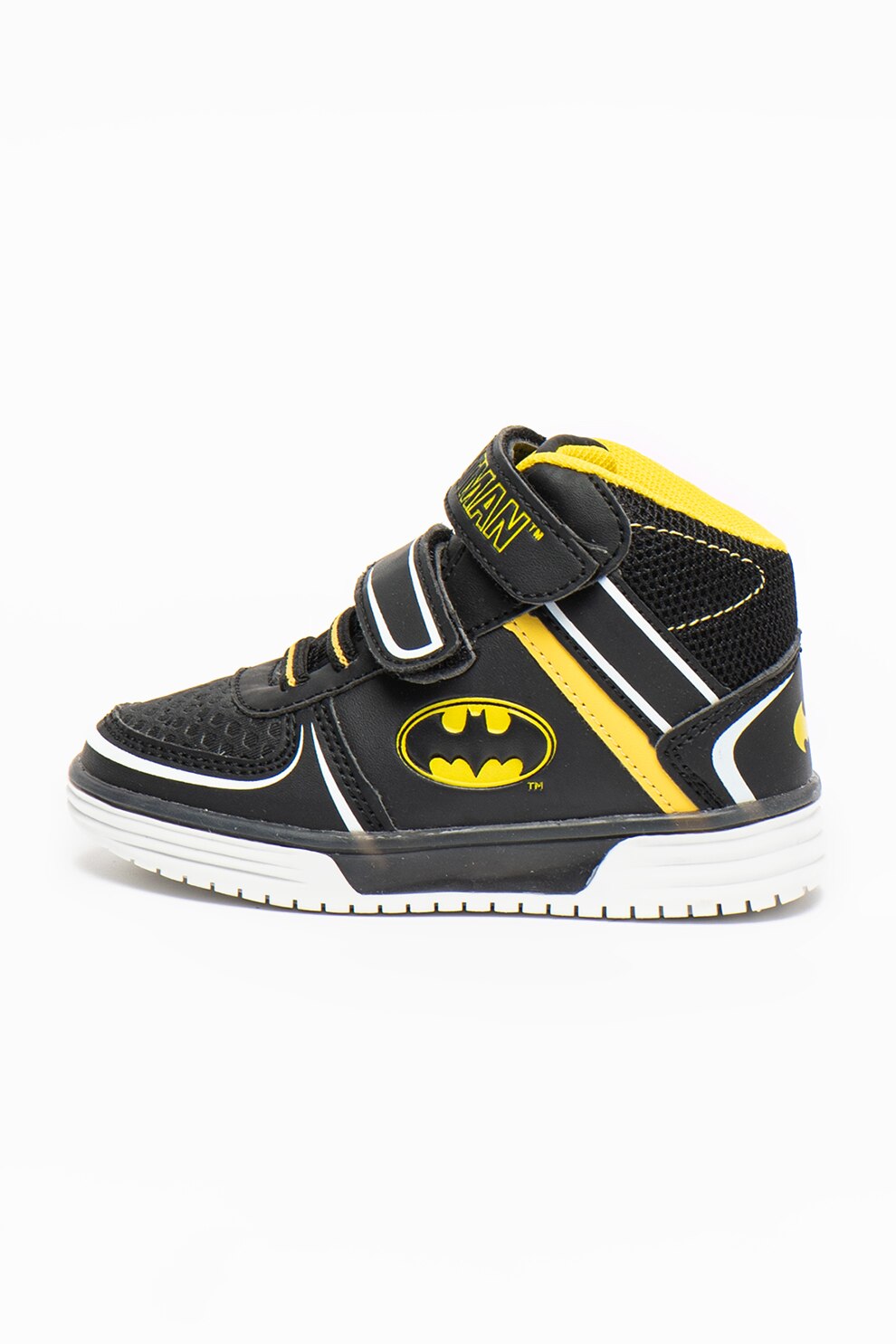 Warner Bros, Pantofi sport high-top cu imprimeu Batman, Negru/Galben, 24 EU