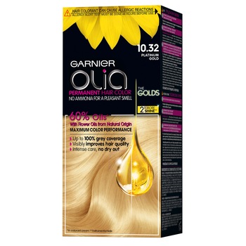 Vopsea de par permanenta fara amoniac Garnier Olia 10.32 Blond Foarte Deschis Auriu Platinat, 112ml Vopsea de par permanenta fara amoniac Garnier Olia 10.32 Blond Foarte Deschis Auriu Platinat, 112ml