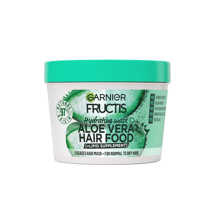 Masca pentru par Garnier Fructis Hair Food Aloe Vera, pentru parul deshidratat, 390 ml