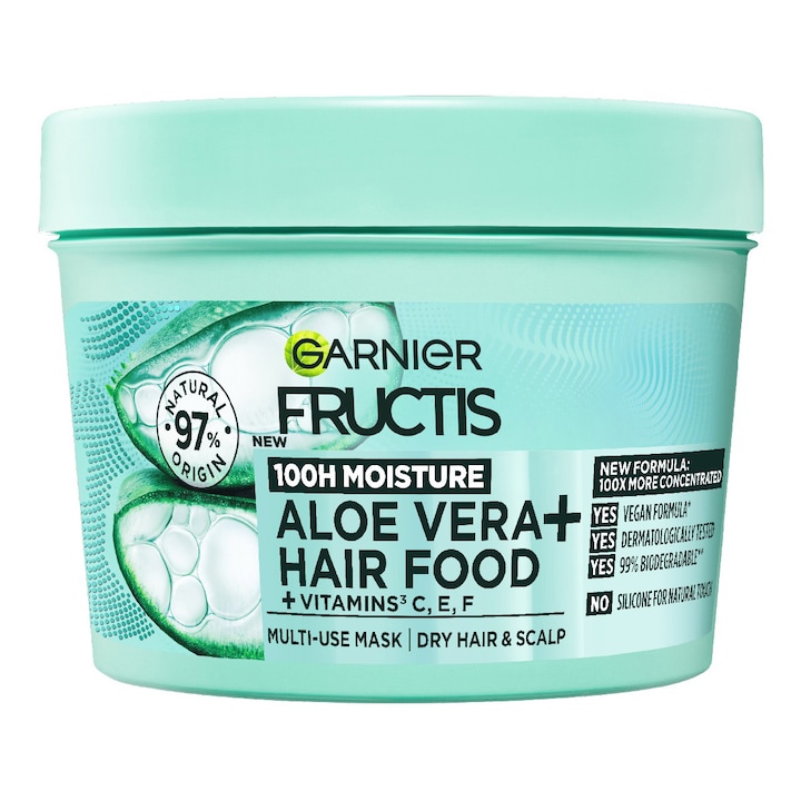 Masca pentru par Garnier Fructis Hair Food Aloe Vera, pentru parul deshidratat, 390 ml
