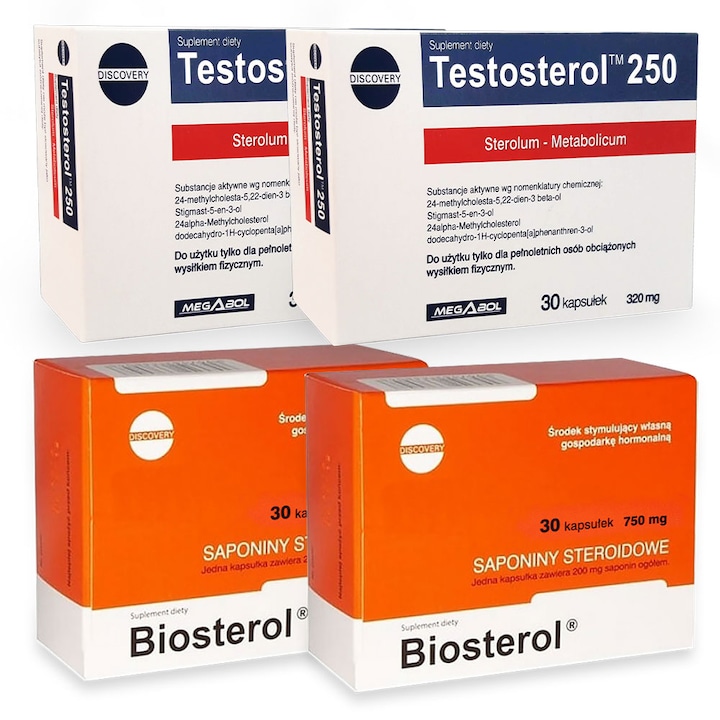 Készlet Megabol Biosterol 750 mg, 60 cps plus Testosterol 250, 60 cps, tesztoszteron és növekedési hormon stimuláció, ösztrogén gátlás