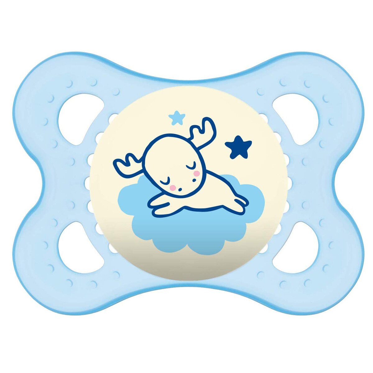 Suzeta ortodontica din silicon MAM Night 712661ALL, Albastru 2-6 luni