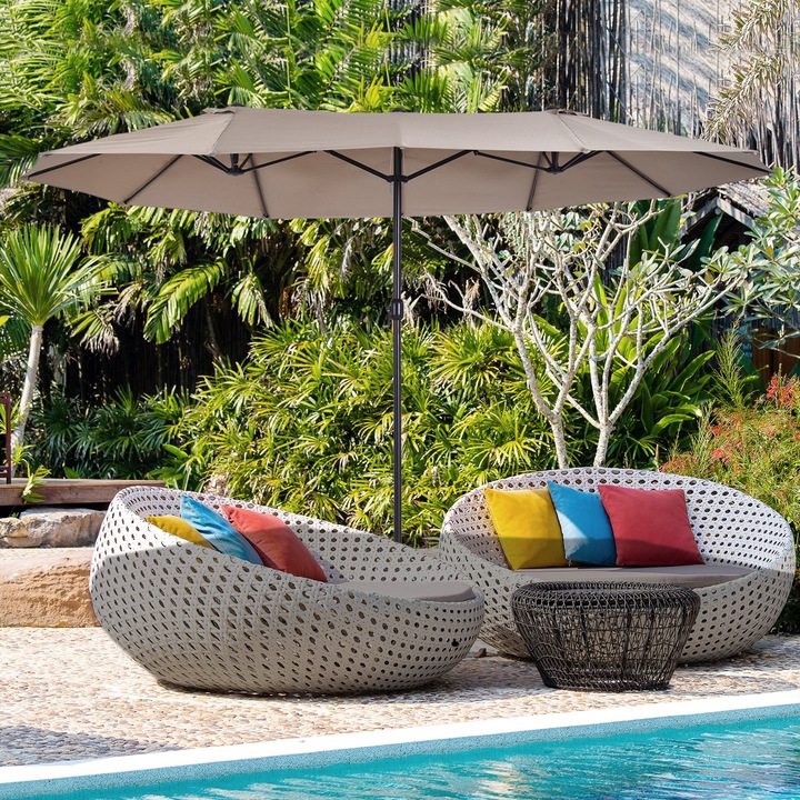 Umbrela de exterior Outsunny, 460x270x240cm, Cafeniu