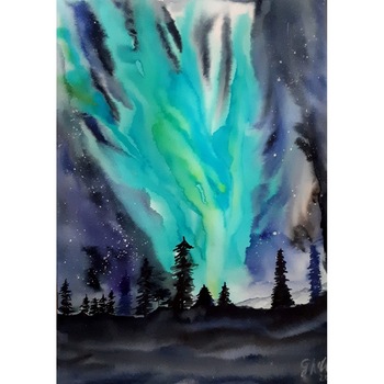 Tablou Nopti de Aurora boreala, acuarela, pictat manual de Artemisia dimensiune 30 x 40 cm Tablou Nopti de Aurora boreala, acuarela, pictat manual de Artemisia dimensiune 30 x 40 cm