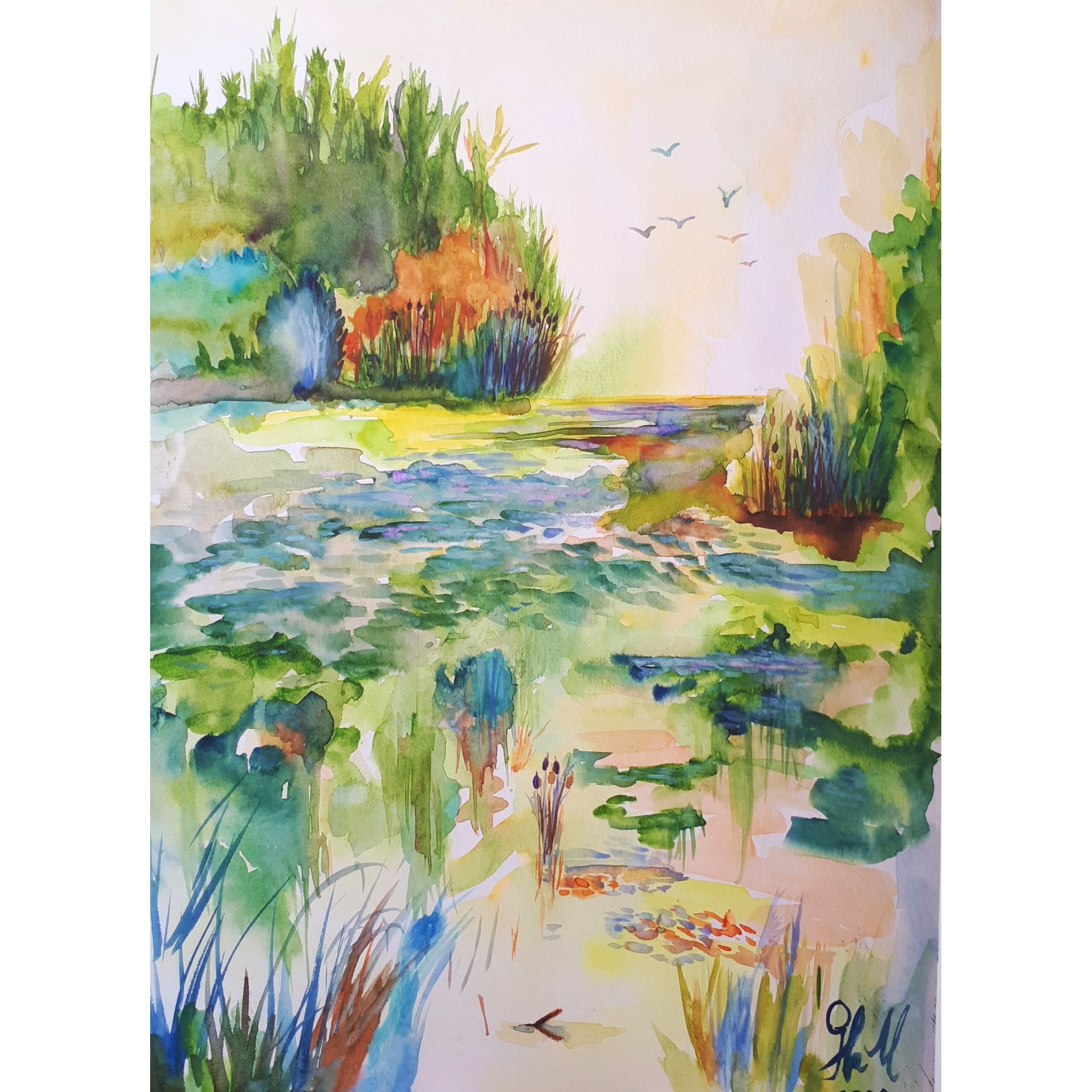 Tablou Delta in acuarela, pictat manual de Artemisia dimensiune 30 x 42 cm