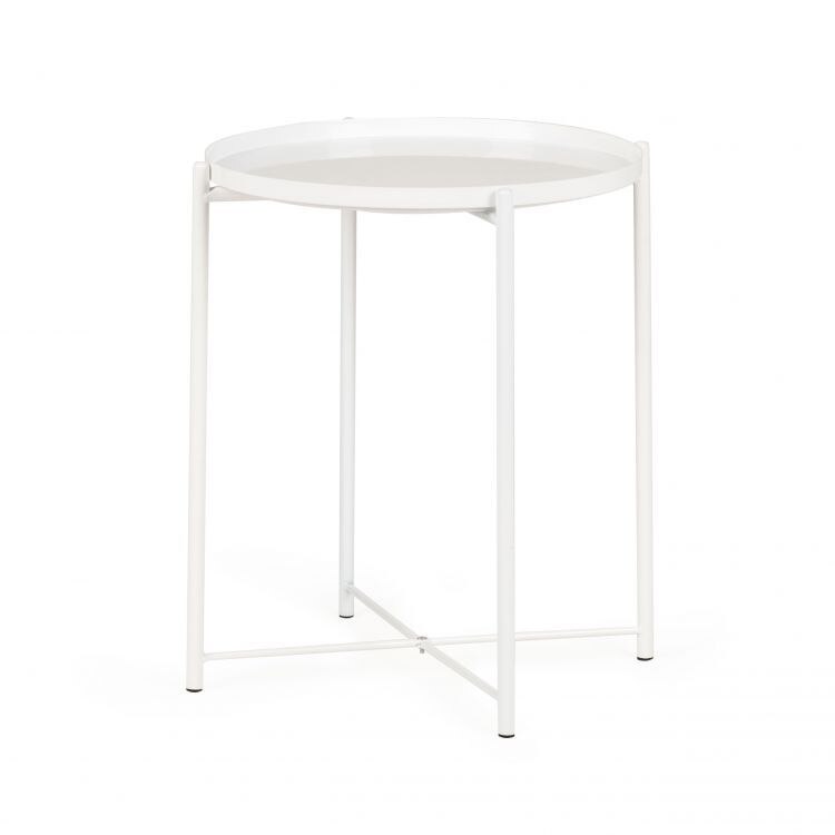 Masuta alba de cafea, stil modern, diametru 42 cm, margini ridicate, usor de curatat