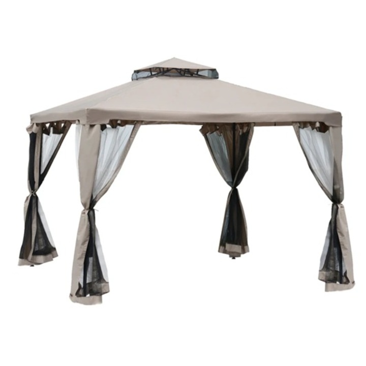 Cort pavilion de gradina Outsunny, Plasa laterala, Metal/Poliester, 294x294cm, Bej