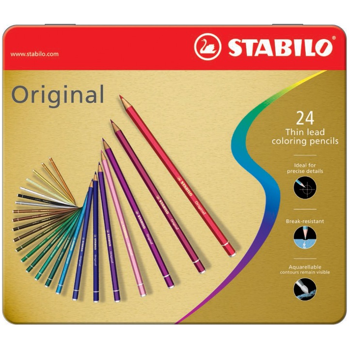 Set 24 creioane colorate Stabilo Original, cutie metal