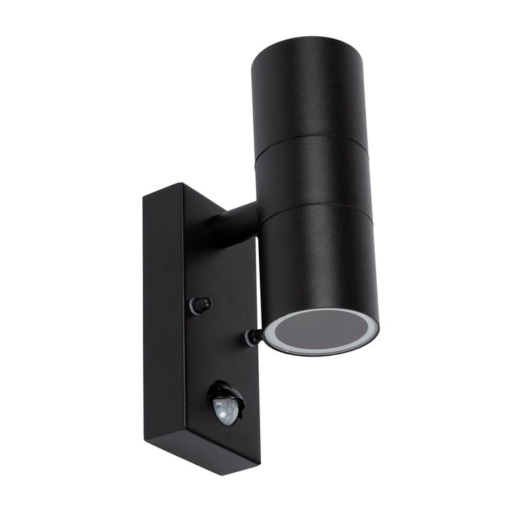 Aplica Exterior/Gradina, cu Senzor de Lumina si Miscare, 2xGU10, 35W, culoare Gri Antracit, montaj aparent, otel inoxidabil si sticla, IP65