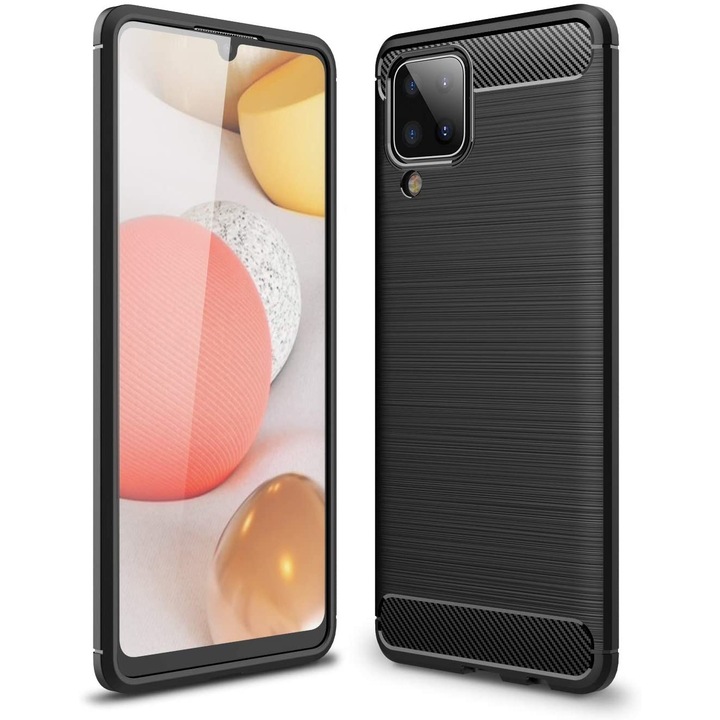 Husa din silicon Periat Carbon pentru Samsung Galaxy A12, Neagra
