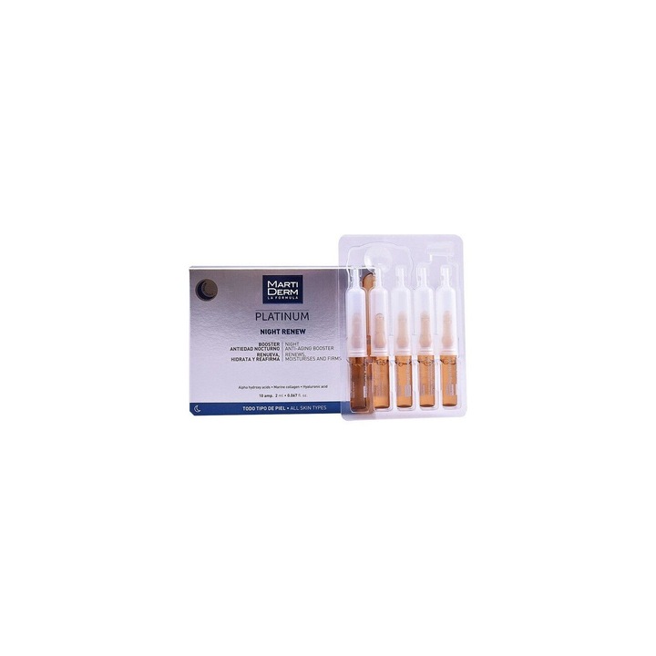 Fiole cu acid hialuronic si alfa hidroxi acizi, Night Renew, 10 fiole, Martiderm