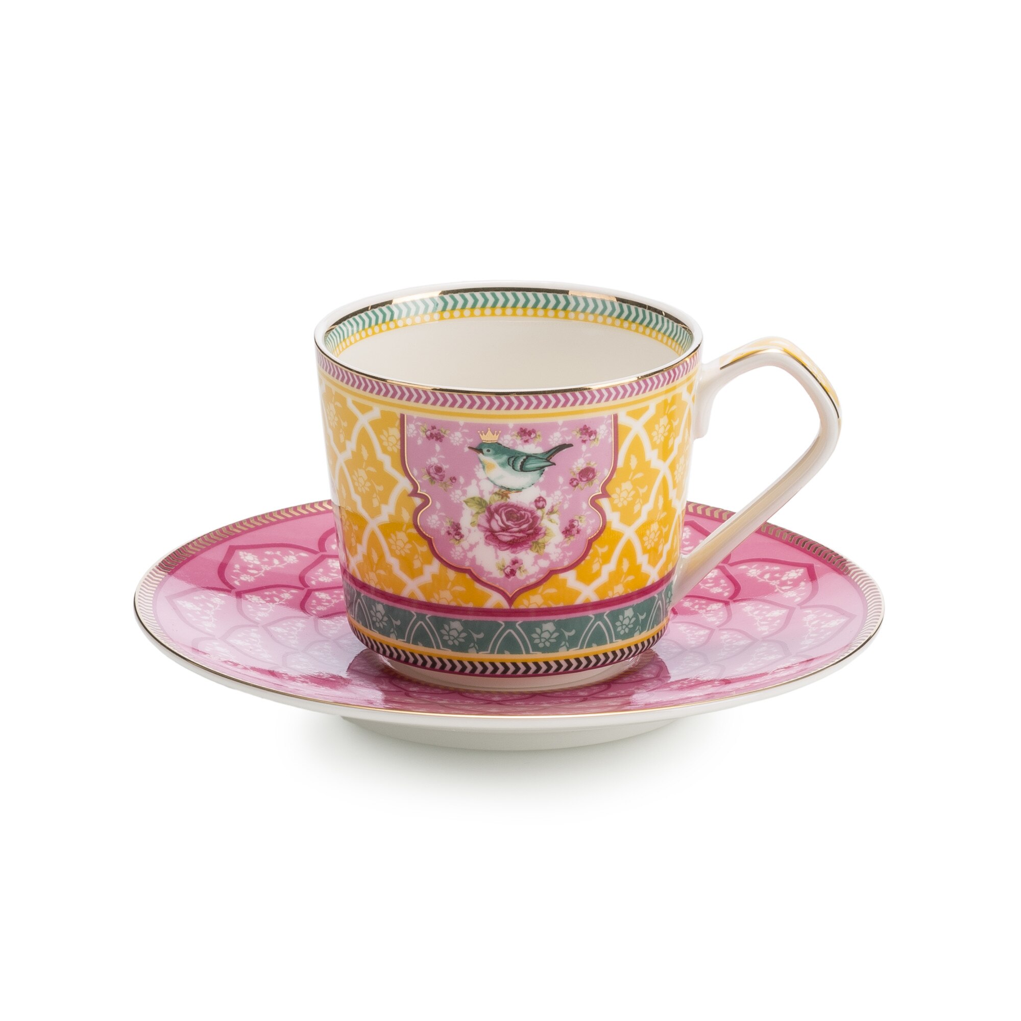 Set ceasca si farfurie ceai din portelan , colectia Colore, galbena, 220 ml