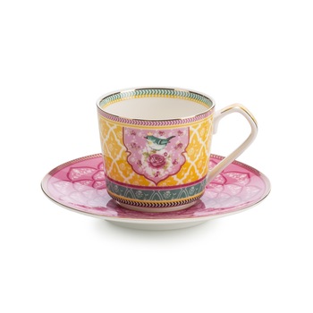Set ceasca si farfurie ceai din portelan , colectia Colore, galbena, 220 ml Set ceasca si farfurie ceai din portelan , colectia Colore, galbena, 220 ml