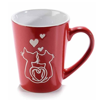 Cana ceramica rosu alb model Pisica Ø 8.5 cm x 10.5 h Cana ceramica rosu alb model Pisica Ø 8.5 cm x 10.5 h