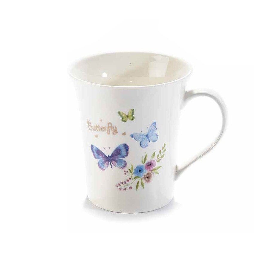 Cana din portelan alb albastru model Fluturasi Ø 9.5 cm x 10.5 h