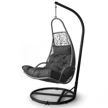 Fotoliu suspendat de gradina, cadru din otel, perna moale cu tetiera, gri inchis Fotoliu suspendat de gradina, cadru din otel, perna moale cu tetiera, gri inchis
