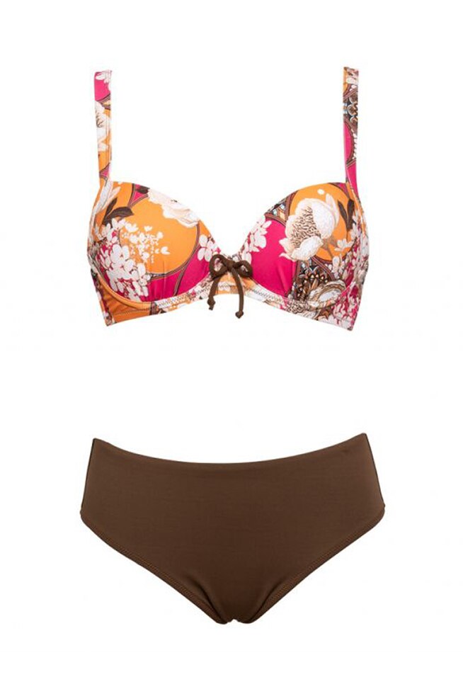 Costum de baie din doua piese format din sutien cu burete subtire si chilot clasic, Lux, Intimamoda, Model floral OR89, Multicolor