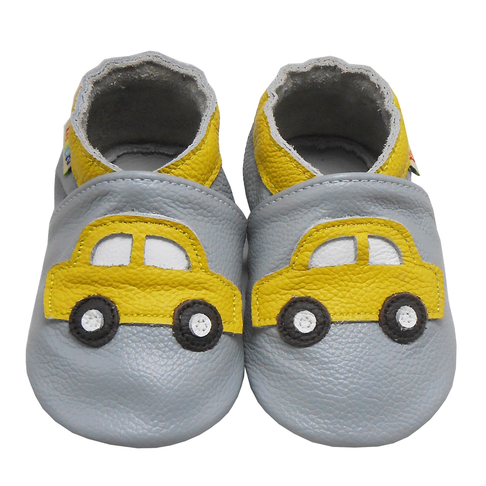 Botosei din piele naturala, Yalion, Masinuta, Gri, Baieti