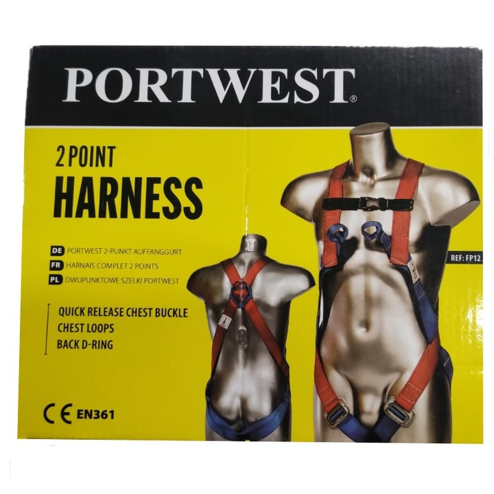 Magasságvédő heveder, FP12, Portwest, 2 beállítási ponttal a mellkashoz és a lábakhoz, valamint egy D-back gyűrűvel