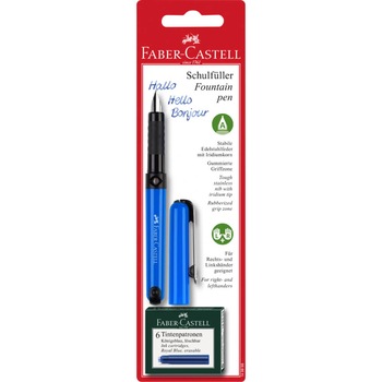 Set Stilou si 6 Rezerve Faber-Castell Scholar Vario, Culoare Corp Albastru, 6 Cartuse Cerneala Set Stilou si 6 Rezerve Faber-Castell Scholar Vario, Culoare Corp Albastru, 6 Cartuse Cerneala