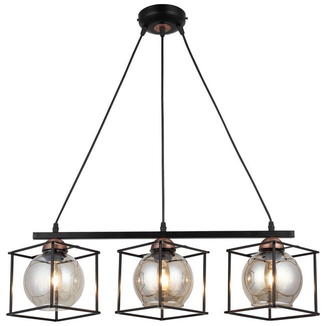 Lustra Homemania Arne, Metal/Sticla, 3xE27, 40W, 15x65x75 cm, Negru