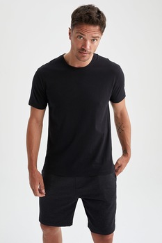DeFacto, Set de tricou si pantaloni scurti regular fit, Negru DeFacto, Set de tricou si pantaloni scurti regular fit, Negru