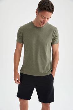 DeFacto, Set de tricou si pantaloni scurti regular fit, Kaki DeFacto, Set de tricou si pantaloni scurti regular fit, Kaki