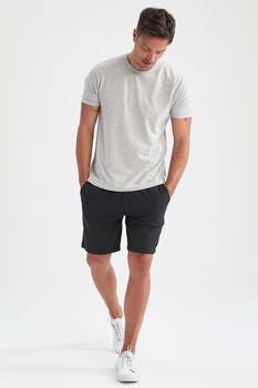DeFacto, Set de tricou si pantaloni scurti regular fit, Gri deschis melange DeFacto, Set de tricou si pantaloni scurti regular fit, Gri deschis melange