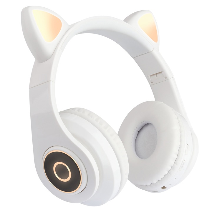 Аудио слушалки NYTRO N-B39, Over-ear, Bluetooth, микрофон, AUX, LED светлини, Бял