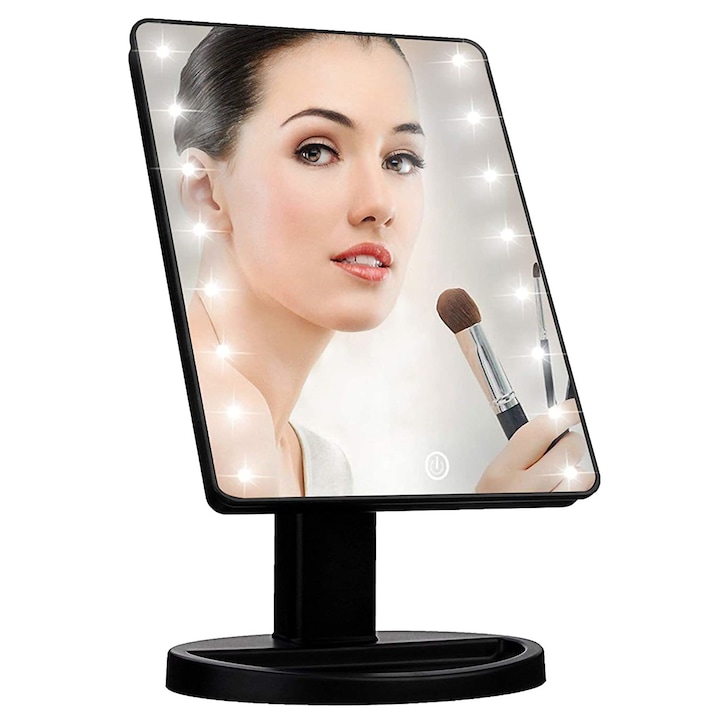Oglinda cosmetica pentru machiaj NYTRO Mirror L16, 10.5 inch, Iluminare 16 LED-uri, Buton Tactil, Negru
