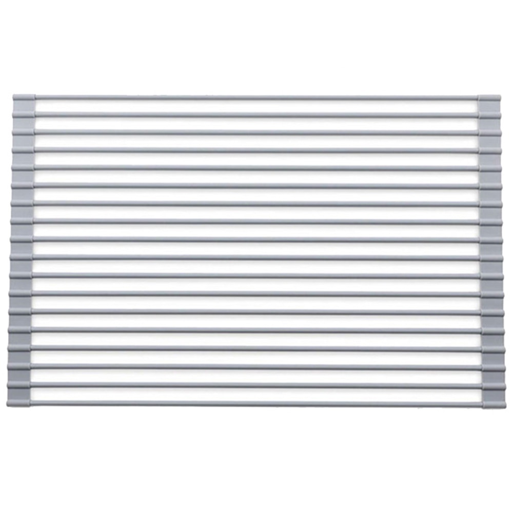 Suport uscare vase pentru chiuveta, silicon-aluminiu, antialunecare, pliabil, gri, 43 x 33 cm