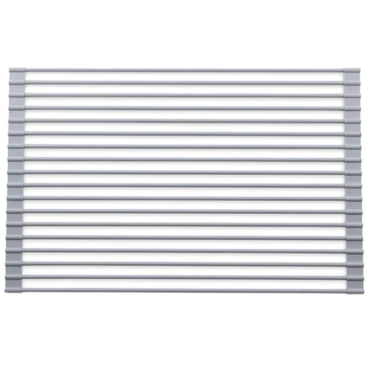 Suport uscare vase pentru chiuveta, silicon-aluminiu, antialunecare, pliabil, gri, 43 x 33 cm