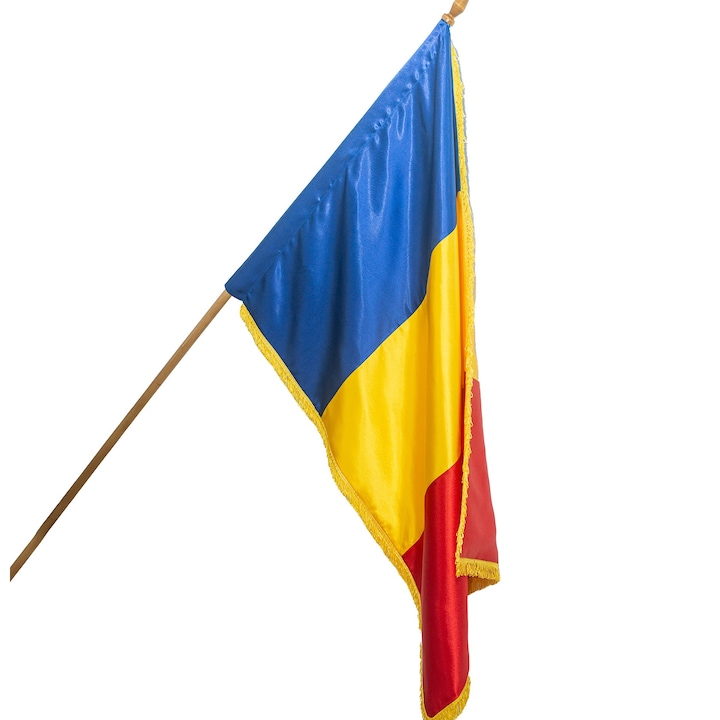 Drapel Romania satinat, dublu, cu franjuri, 135x90
