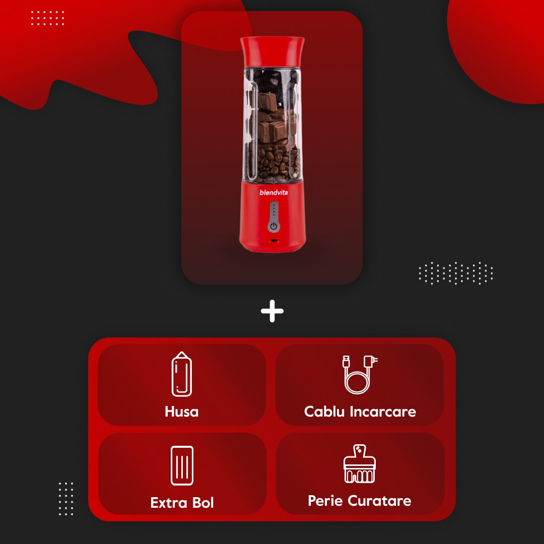 Mini Blender Portabil, BlendVita Pro, 6 Lame 3D, Capacitate 500ml