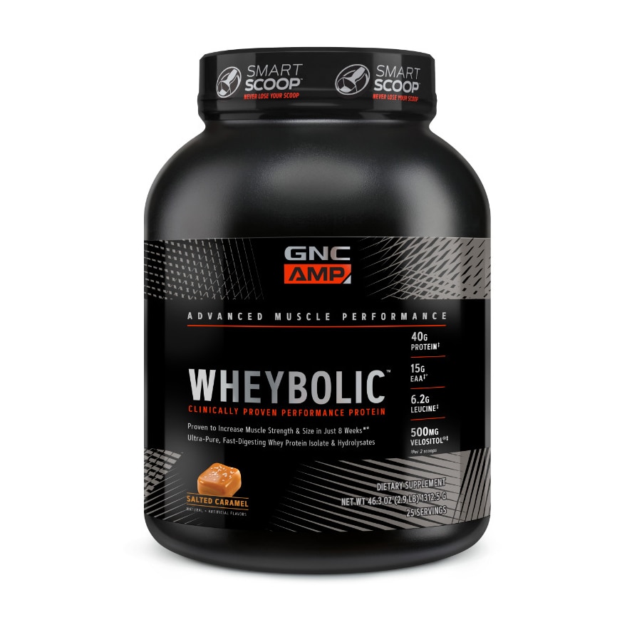 Proteina din Zer GNC AMP Wheybolic, aroma de Caramel Sarat, 1312.5 g
