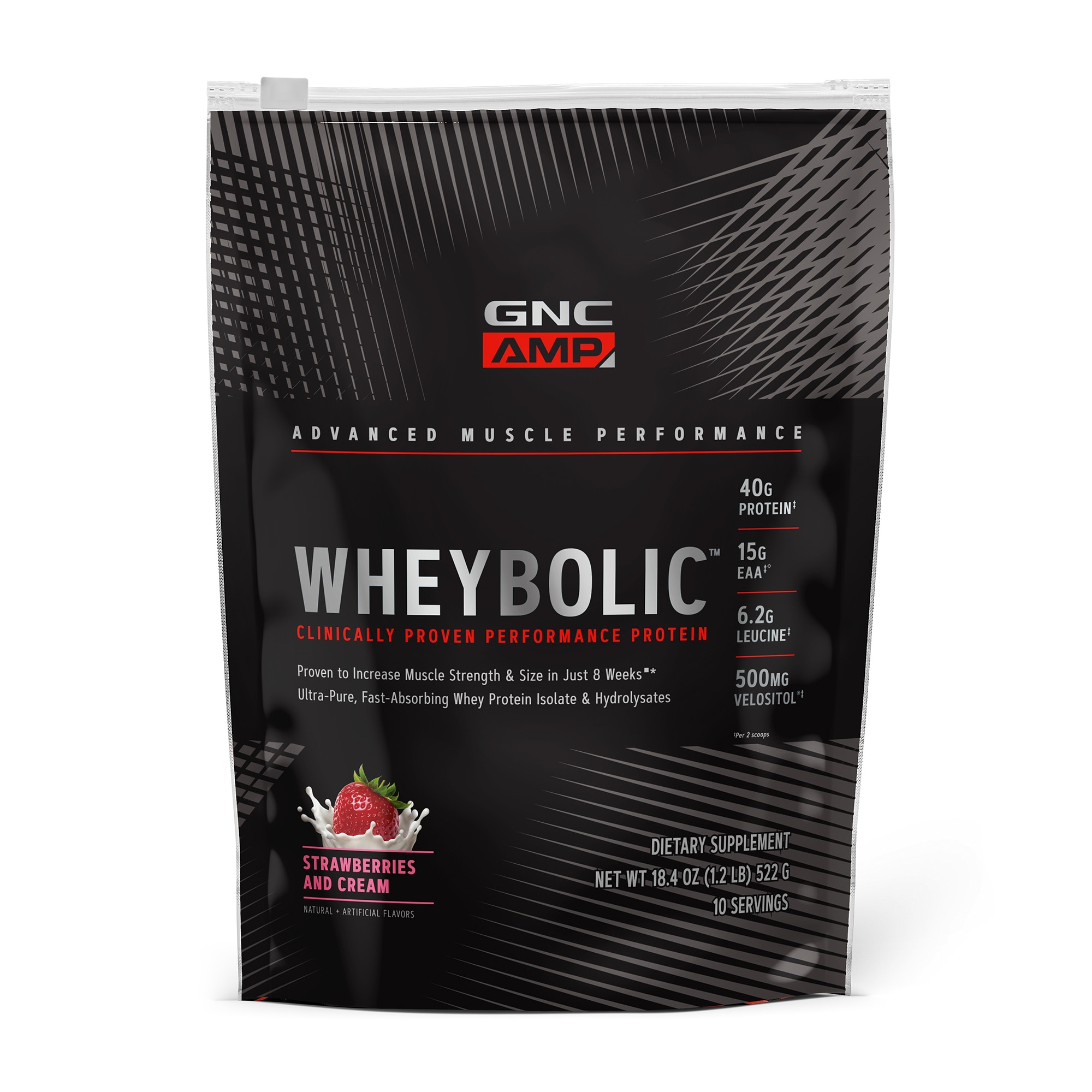 Proteina din Zer GNC AMP Wheybolic™, aroma de Capsuni, 522 g