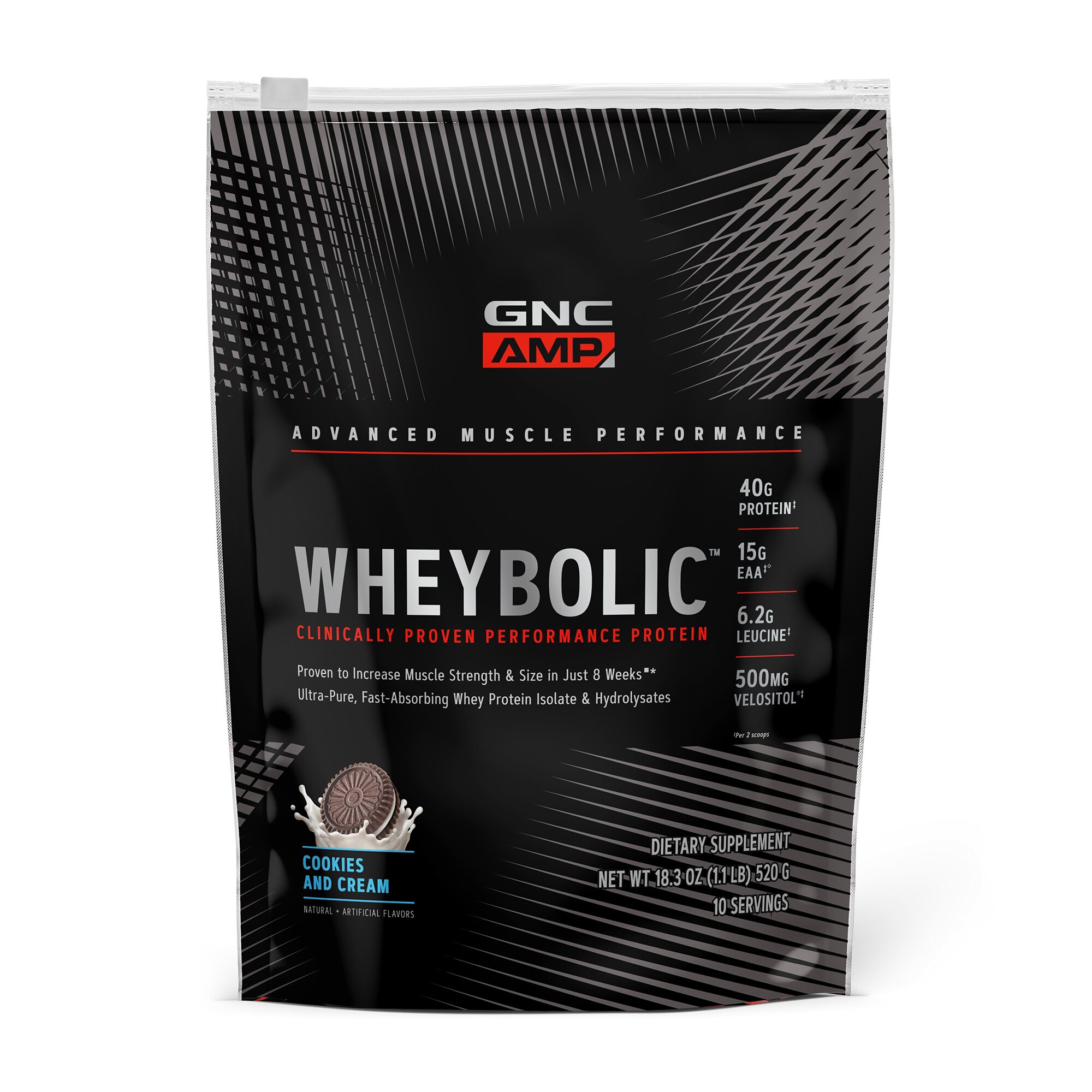 Proteina din Zer GNC AMP Wheybolic, aroma de Biscuiti cu Crema, 520 g