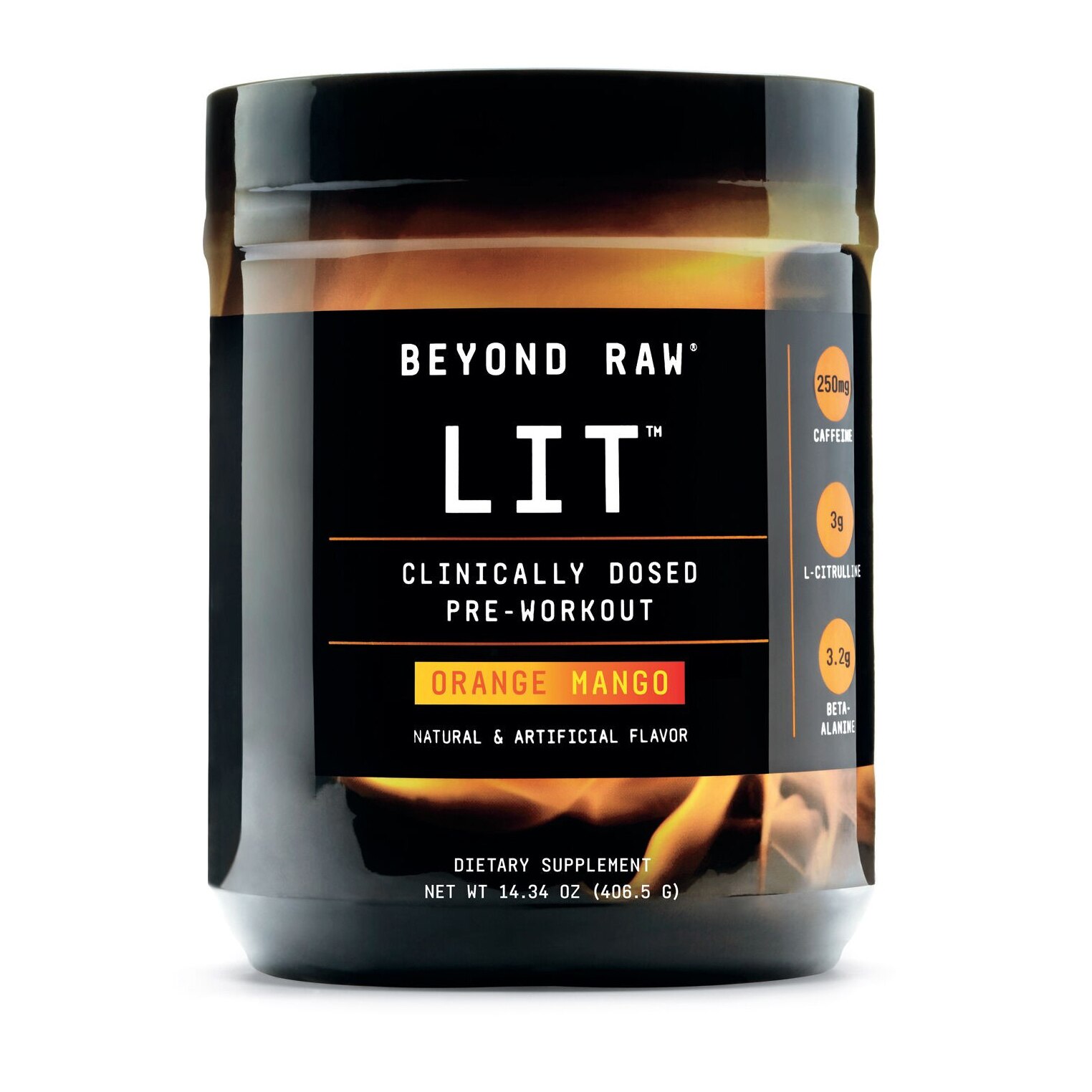 Beyond Raw® LIT™ Formula Pre-Workout GNC, aroma de Portocale si Mango, 408.5 g