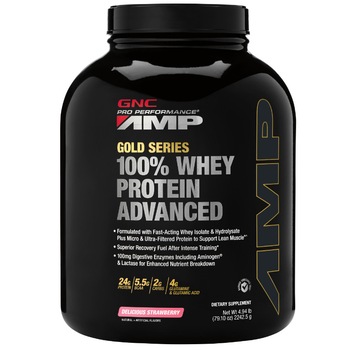Proteina Din Zer Pro Performance AMP Amplified Gold Series 100% GNC, aroma de Capsuni, 2242.5g Proteina Din Zer Pro Performance AMP Amplified Gold Series 100% GNC, aroma de Capsuni, 2242.5g