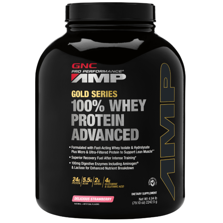 GNC Pro Performance AMP Amplified Gold Series 100% Proteina Din Zer Advanced cu Aroma de Capsuni, 2242.5g