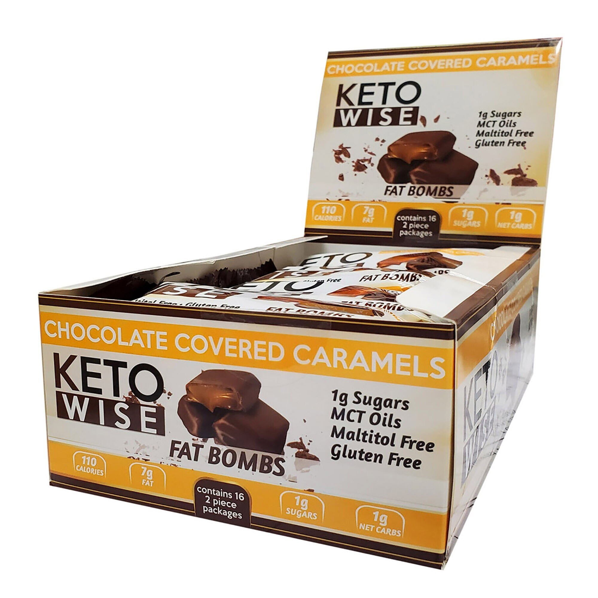 Bomboane Keto Wise Fat, Ciocolata cu Aroma de Caramel, 16 prajituri x 32 g