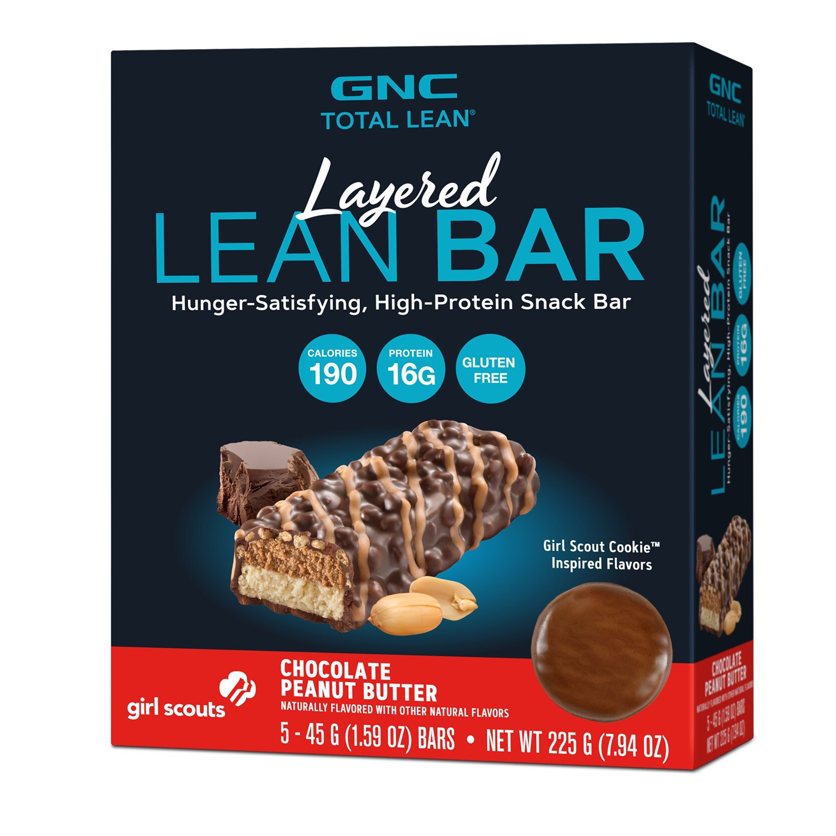 Baton Proteic Total Lean® Layered Girl Scouts GNC, aroma de Unt de Arahide, 45 g x 5 Batoane