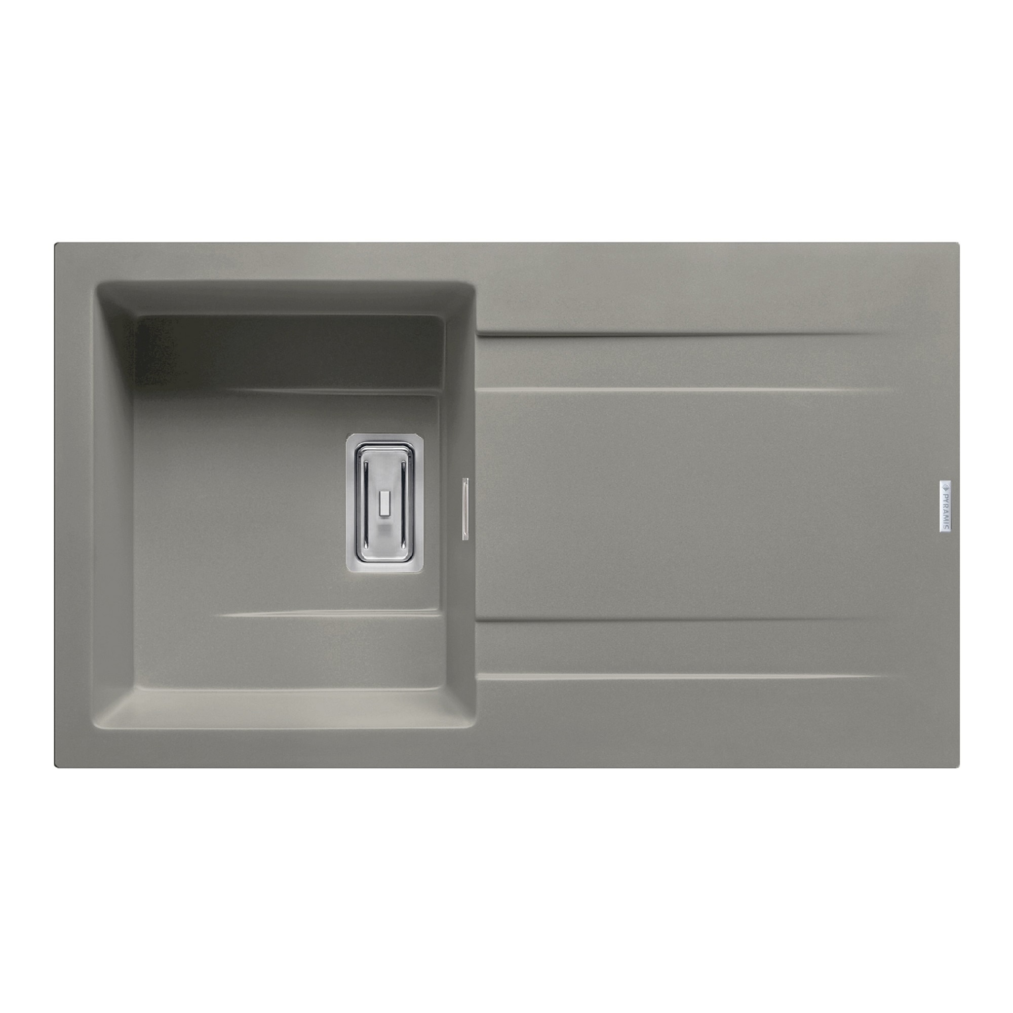 Chiuveta granit Pyramis KARTESIO 1B1D 86x50cm adancime 20cm valva dreptunghiulara reversibila Pyragranite industrial grey